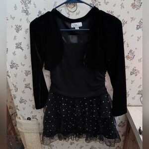Girls Black Velvet Dress with Starry Tulle Skirt